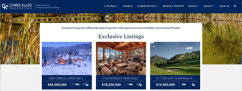 Klug Properties Aspen Realtor Website Screenshot