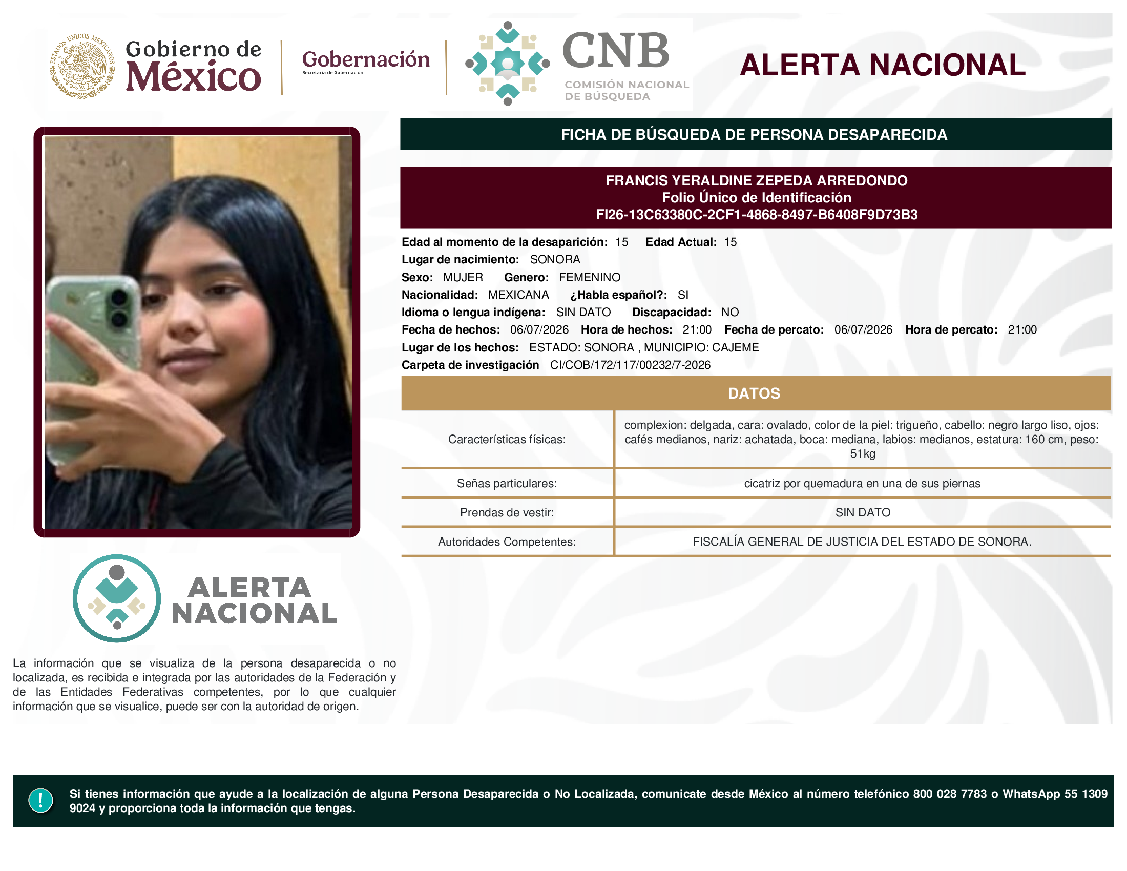 FRANCIS YERALDINE ZEPEDA ARREDONDO