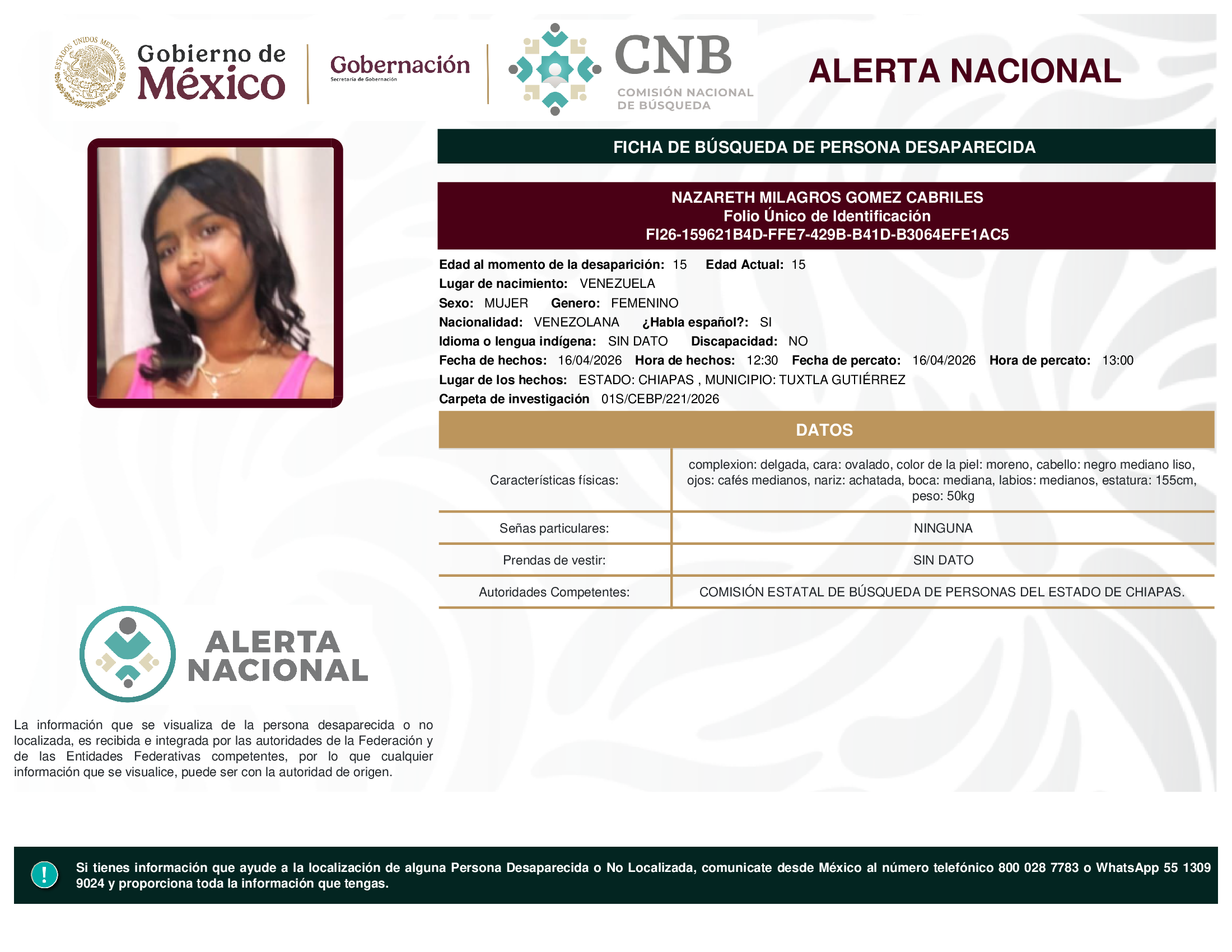 NAZARETH MILAGROS GOMEZ CABRILES