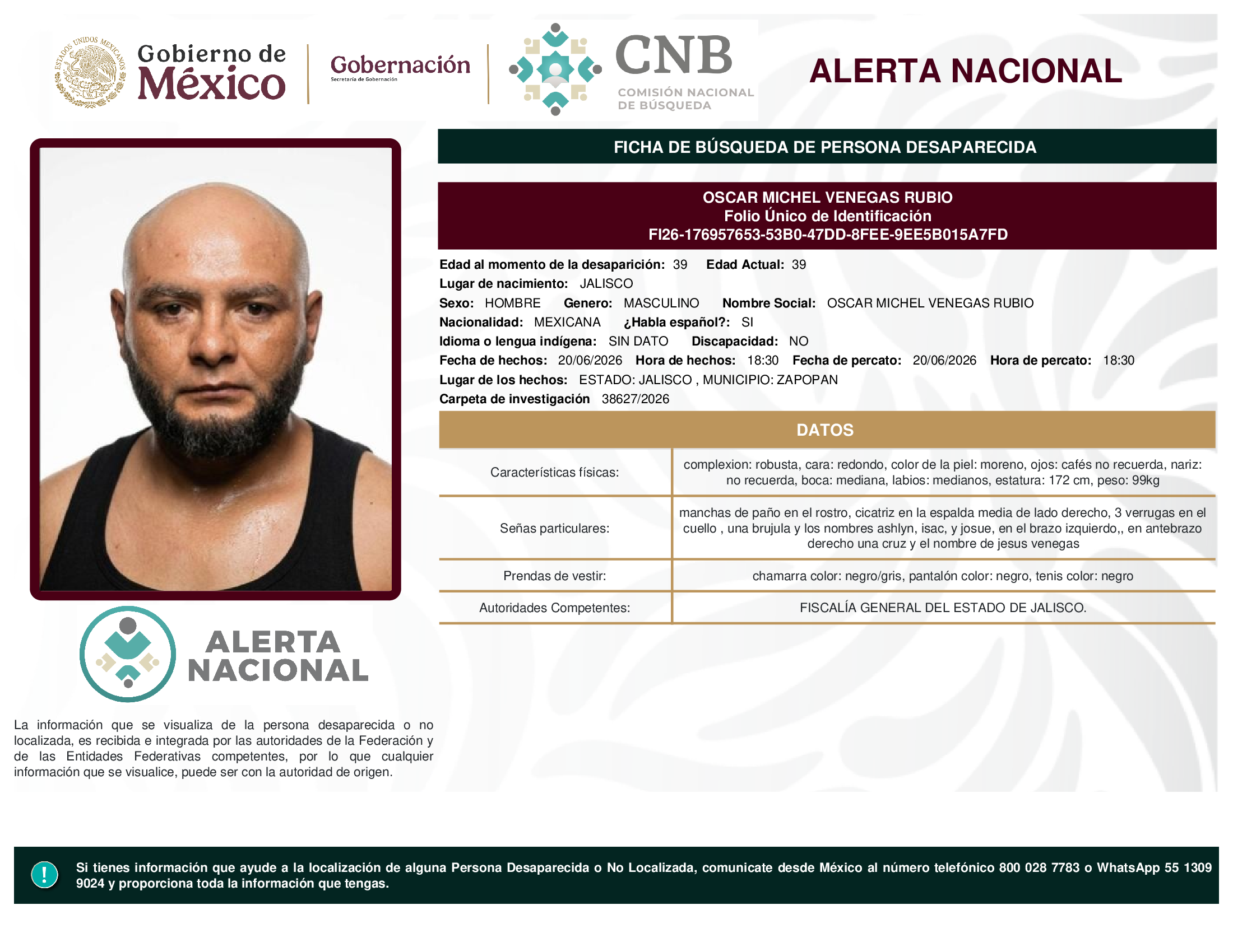 OSCAR MICHEL VENEGAS RUBIO