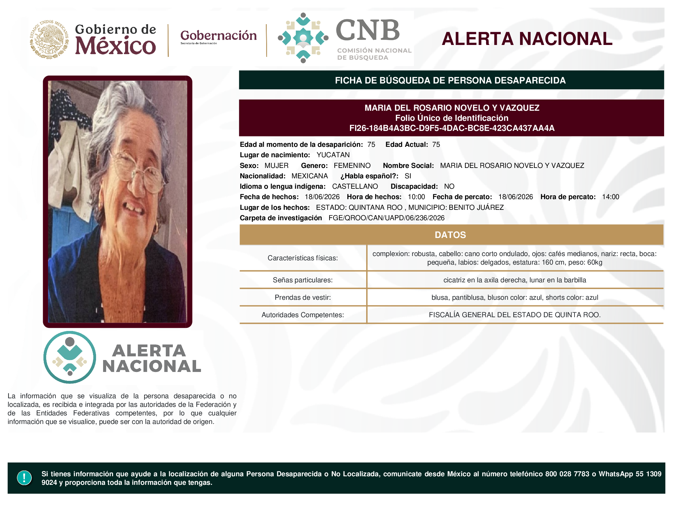 MARIA DEL ROSARIO NOVELO Y VAZQUEZ