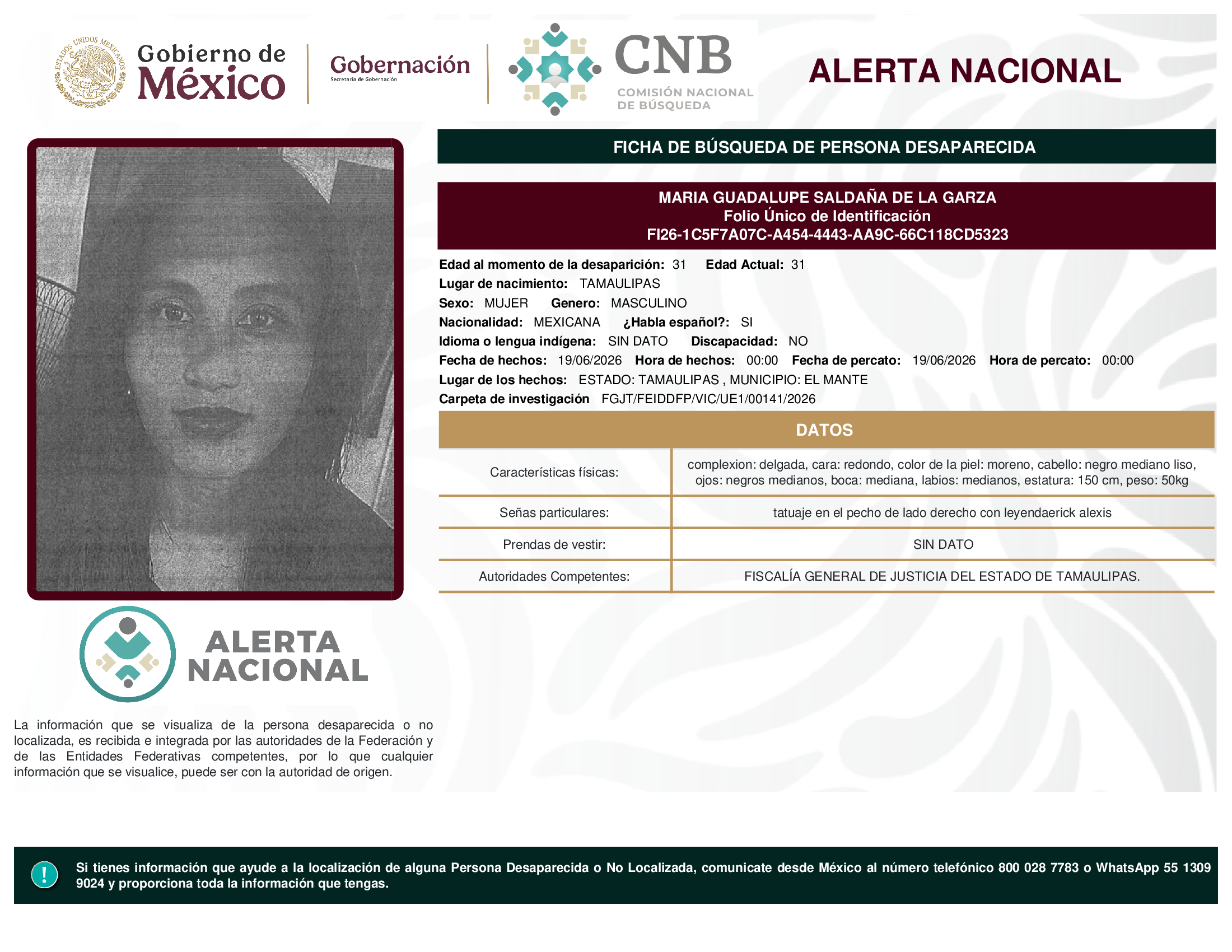 MARIA GUADALUPE SALDAÑA DE LA GARZA