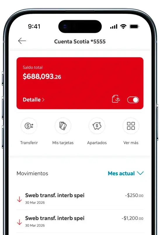 Aplicaci&oacute;n ScotiaM&oacute;vil con Cuenta Scotia y trasnferencias SPEI sin l&iacute;mite