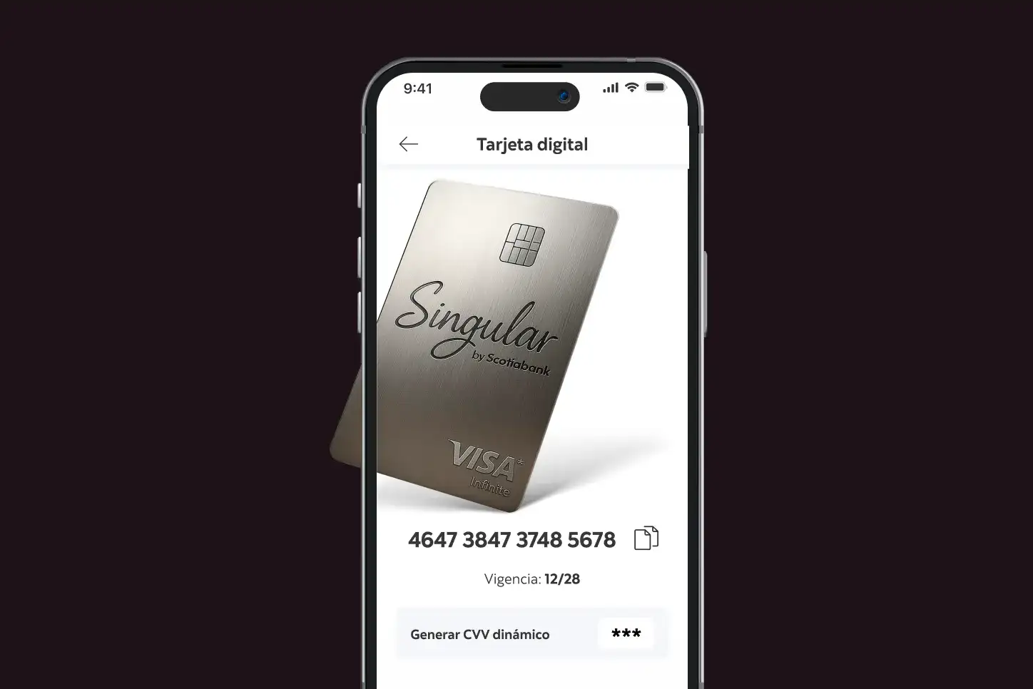 Imagen de la funcionalidad de tarjeta de cr&eacute;dito digital de Scotiabank