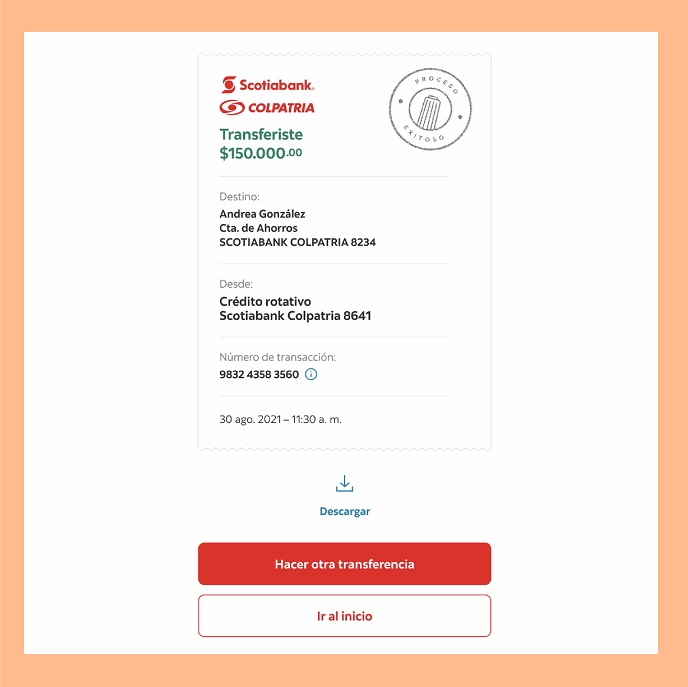 Paso diez transferencia desde crédito rotativo