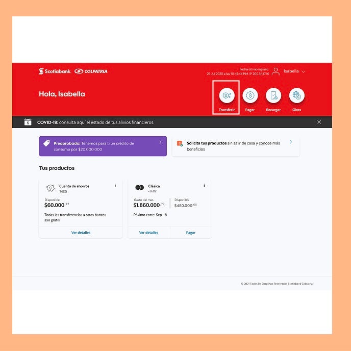 Paso tres transferencia desde crédito rotativo