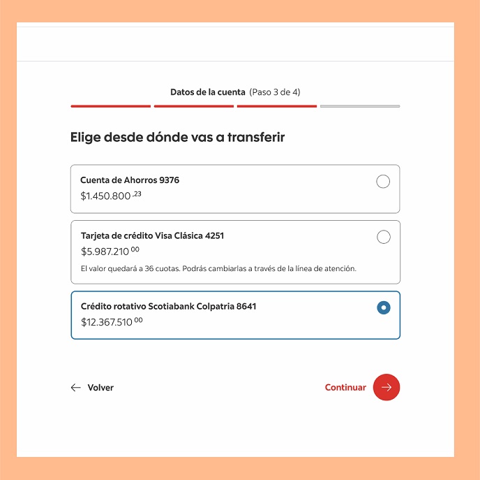 Paso siete transferencia desde crédito rotativo