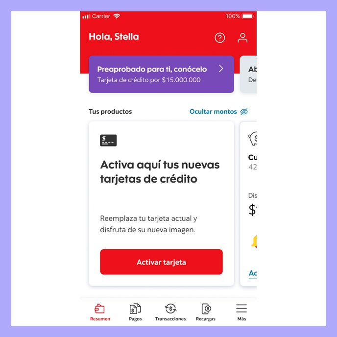 Paso uno transferencia desde crédito rotativo 