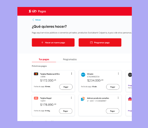 2. Selecciona la tarjeta de crédito que deseas pagar.