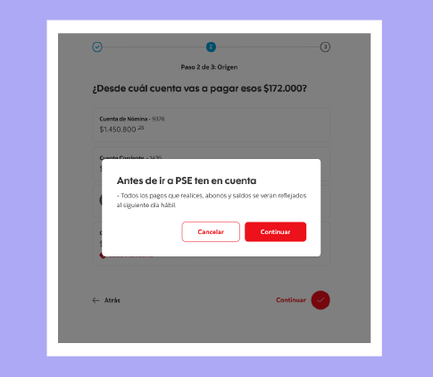 5. Te mostraremos un mensaje informativo sobre el pago de tu Tarjeta de Crédito. Posteriormente de leerlo, podrás continuar con el pago.