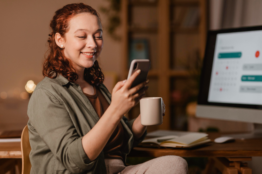 mujer utilizando su telefono para cambiar dolares