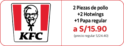 KFC 2 piezas de pollo +2 hotwings +1 papa regular a S/15.90