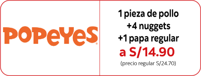 Popeyes 1 Piueza de pollo +4 nuggets +1 papa regular a S/14.90