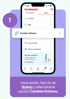 Instructivo cómo cambiar dólares desde la app Scotiabank