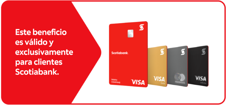 Spread tarjetas. Texto: Estra preventa es válida y exclusivamente para clientes Scotiabank.