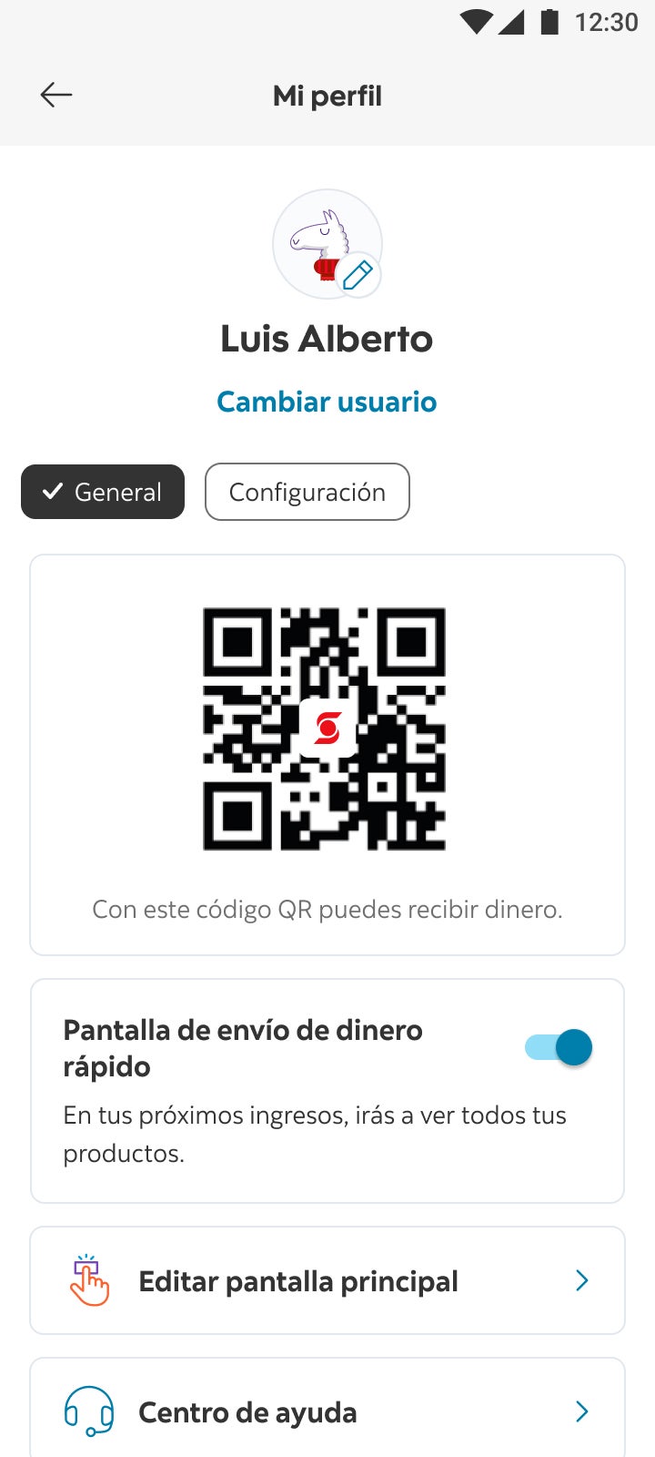 Paso 1: pantalla de la app Scotiabank con la secci&oacute;n Mi Perfil
