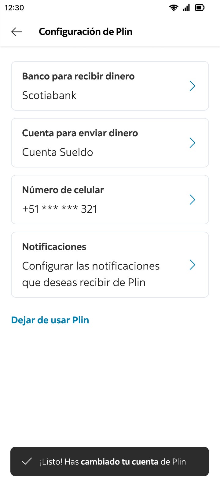 Paso 5: pantalla de confirmaci&oacute;n de que ya recibes dinero de PLIN en Scotiabank