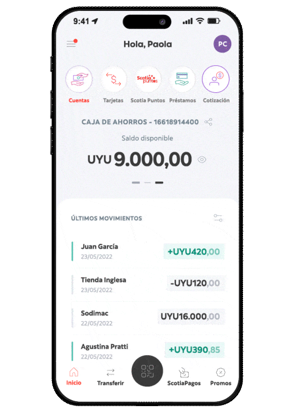 Segundo paso, puedes ver tu saldo actual y tus compras realizadas con tarjeta de crédito del programa Scotia puntos los ultimo 90 días