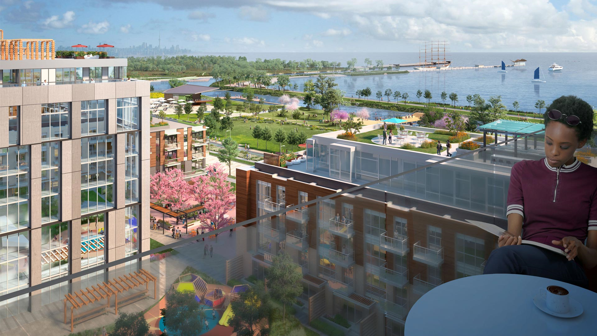 rendering of lakeview village waterfront