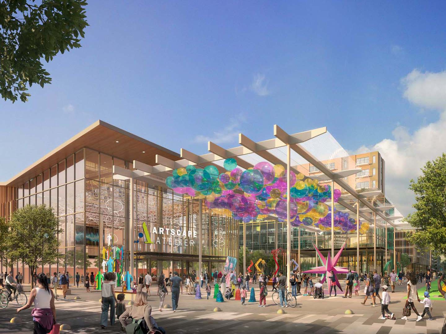 rendering of public art at lakeview village