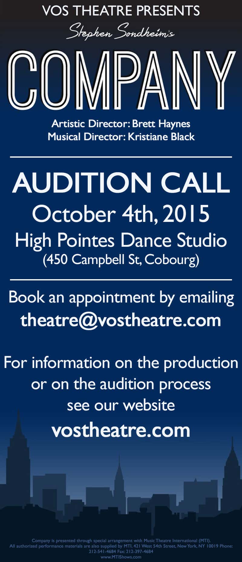 Audition call for VOS Production of Company