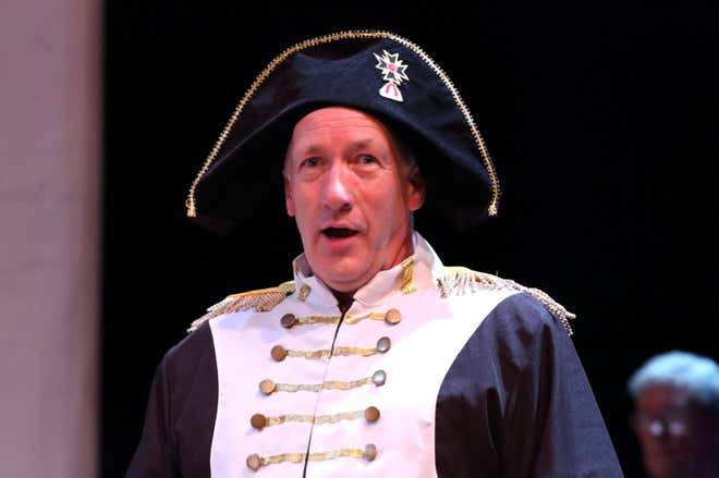 Hugh as a Frenchie in Spamalot
