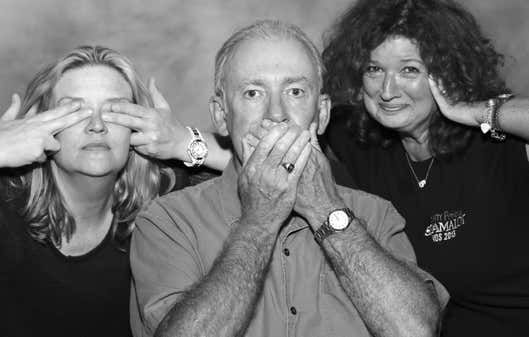 See no evil, hear no evil: Jim with Producers Liz Clark and Beth Hunt