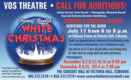 Auditions for the November 2014 Production of White Christmas are July 17. Email theatre@vostheatre.com to book yours today! 